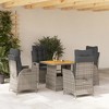 vidaXL 5 Piece Patio Dining Set with Cushions - Gray Poly Rattan Outdoor Reclining Chairs and Adjustable Lift-Up Table for Garden, Backyard, and Patio - 2 of 4