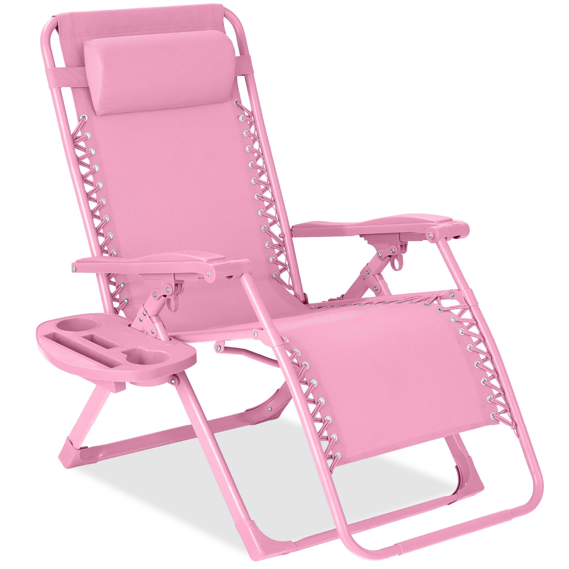Best Choice Products Monochromatic Zero Gravity Chair, Folding Patio Recliner w/Side Tray, Headrest - Carnation