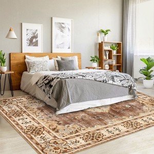 Area Rugs Washable Farmhouse Rug for Living Room Large Boho Vintage Distressed Floral Carpet Non Slip for Nursery - 1 of 4