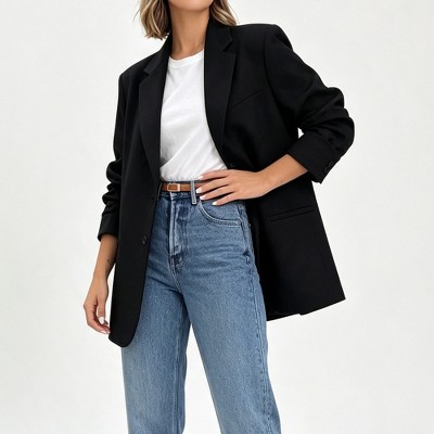 Женские куртки YesFashion Women Open Front Blazer Jacket Long Sleeve Lapel Casual Suit Jacket with Pockets Relaxed Fit Outerwear,BLACK,XXL — фото 2