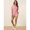 cheibear Women's Casual Pullover Short Sleeve Sleepshirt with Shorts Waffle Pajama Sets - 3 of 4