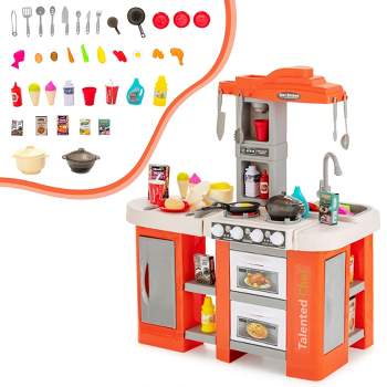 Costway Play Kitchen Set 67 PCS Kitchen Toy For Kids W/Food &Realistic Lights & Sounds