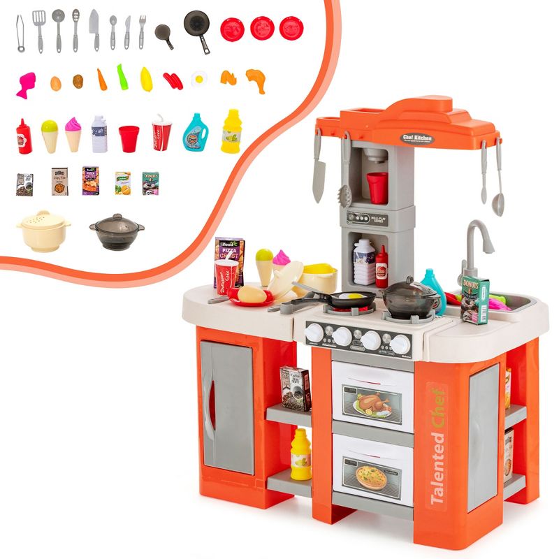 Costway Play Kitchen Set 67 PCS Kitchen Toy For Kids W/Food &Realistic Lights & Sounds, 1 of 11