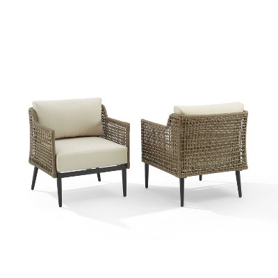 Southwick 2pk Outdoor Wicker Armchairs - Cream/Light Brown - Crosley