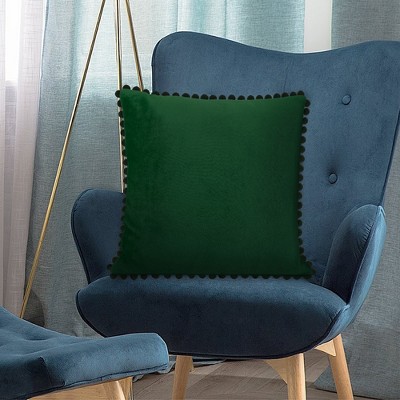 Emerald Green Velvet Pom Pom Euro Pillow Covers Set