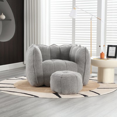 Aukfa Bean Bag Chairs with Ottoman, Bean Bag Modern Lazy Sofa Chair with High Resilient Foam Armrests for Living Room, Bedroom, Apartment, Coffee