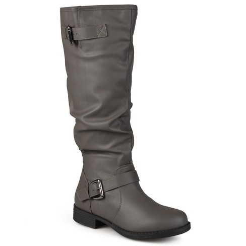 Journee Collection Womens Stormy Extra Wide Calf Stacked Heel Riding Boots,  Grey 9 : Target