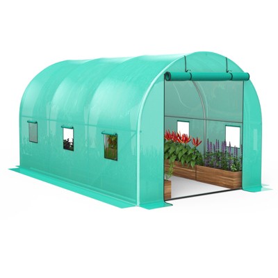 Portable Walking In Tunnel Tent, Bottom Widening Design, 2 Full-Opening Roller Zippered Door & 8 Screen Windows, Greenhouses for Outdoors