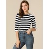 INSPIRE CHIC Women's Elbow Sleeves Boat Slim Fit Casual Stripe Animal Print Multi Floral Pattern T-Shirt - 2 of 4