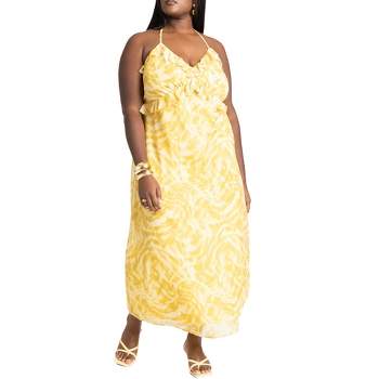 ELOQUII Women's Plus Size Gold Chiffon Maxi Dress