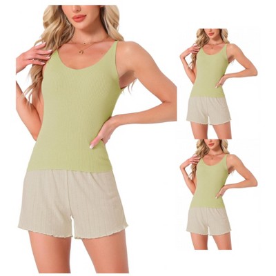 INSPIRE CHIC Womens 2 Pcs Loungewear Soft Cami Sleepshirts Pajama Shorts Sleeveless V-neck Tops
