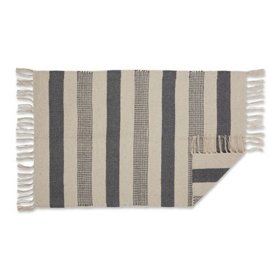 Hand-Loomed Gray Stripe Cotton Accent Rug 24"x36"