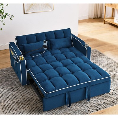 NicBex Modern Pull Out Sofa Bed Velvet Convertible Sofa Couch with Adjustable Back, USB Port and Swivel Phone Stand for Living Room