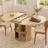 Vipbear Extendable Dining Table 43-59" for 4-6 People, Solid Wood Top with Fluted Slide Door & 8-Compartment Storage, Space Saving Furniture - 4 of 4