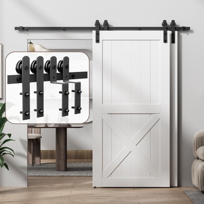 Bypass Sliding Barn Door Hardware Kit, Double Track for Double Door,Heavy Duty,Basic I/J Pulley,Slide Smoothly Quietly,Easy Install (No Door)