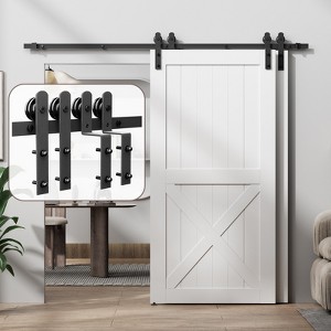 Bypass Sliding Barn Door Hardware Kit, Double Track for Double Door,Heavy Duty,Basic I/J Pulley,Slide Smoothly Quietly,Easy Install (No Door) - 1 of 4