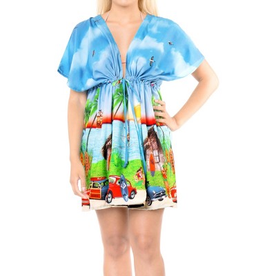 LA LEELA Women's Beachwear Summer Swim Beach Dress Cover Ups for Swimwear Women Loose Swing Swimsuit Coverups for Women Tops XL- XXL Blue, Car