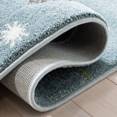 Teal and Ivory Space-Themed Kids Runner Rug