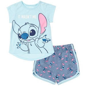 Disney Minnie Mouse Lilo & Stitch Descendants Evie Uma Girls T-Shirt and French Terry Shorts Outfit Set Toddler to Big Kid - 1 of 4