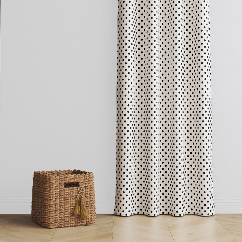 Bacati - Pin Dots Black/White Cotton Printed Single Window Curtain Panel, 2 of 5