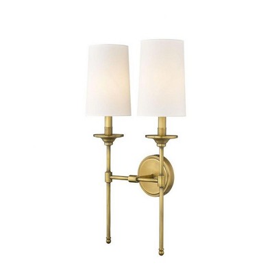 Emily 24" Rubbed Brass and White Fabric 2-Light Wall Sconce