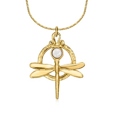 Ross-Simons 4.5-5mm Cultured Pearl Dragonfly Pendant Necklace in 18kt Gold Over Sterling Size 18