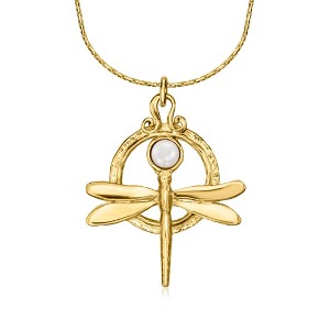 Ross-Simons 4.5-5mm Cultured Pearl Dragonfly Pendant Necklace in 18kt Gold Over Sterling Size 18 - 1 of 3