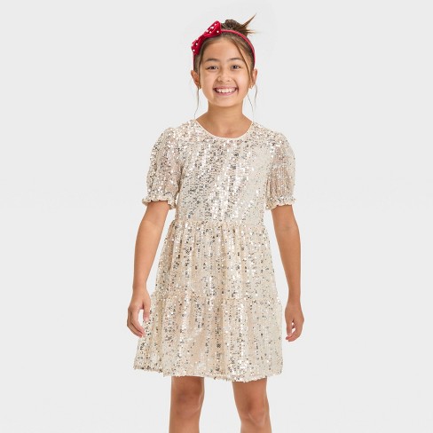 Girls Short Sleeve Sequin Dress Cat Jack Cream Target