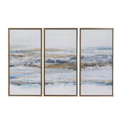 Canvas Landscape Framed Wall Art with Gold Frame Set of 3 Blue - Olivia &  May