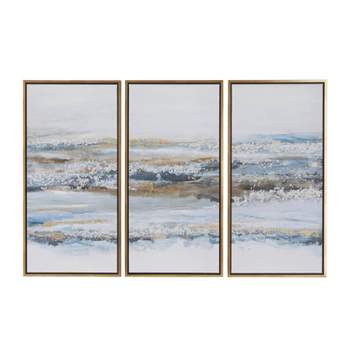 Canvas Landscape Framed Wall Art with Gold Frame Set of 3 Blue - Olivia & May