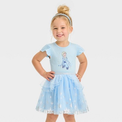 Toddler Girls' Disney Frozen Short Sleeve Tutu Dress - Blue : Target