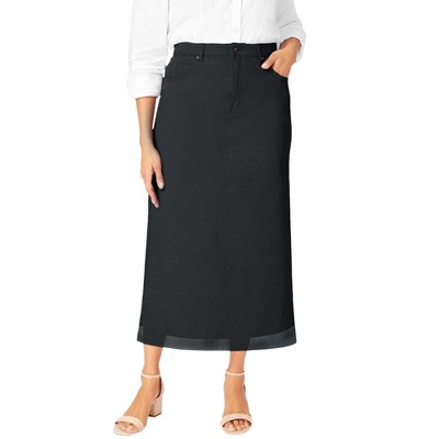 Jessica London Women's Plus Size Classic Cotton Denim Midi Skirt