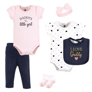 Hudson Baby Infant Girl Cotton Layette Set, Girl Daddy Pink Navy - 1 of 4