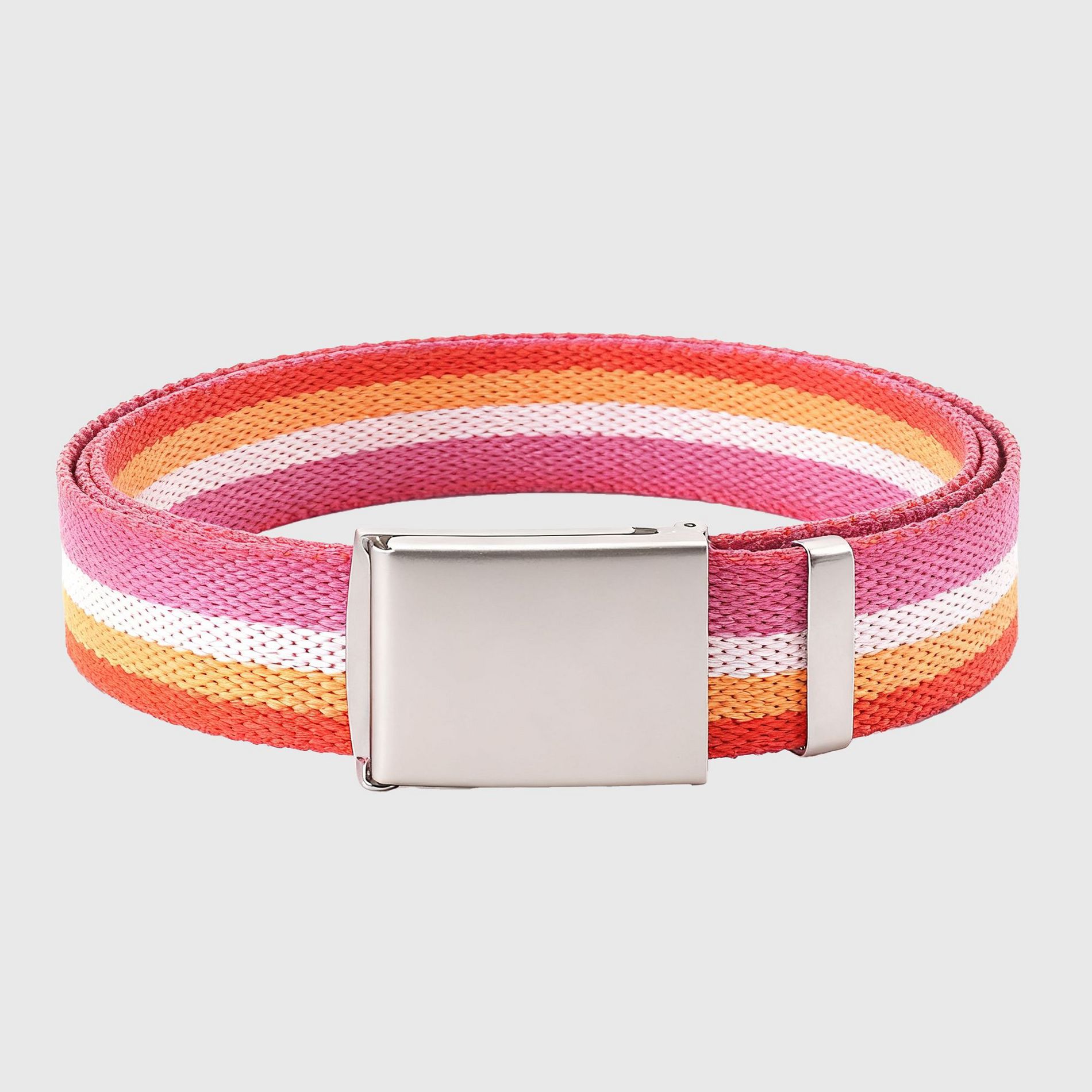 Anna-Kaci Women's Colorful Striped Canvas Belt with Silver Buckle - 5 Colors