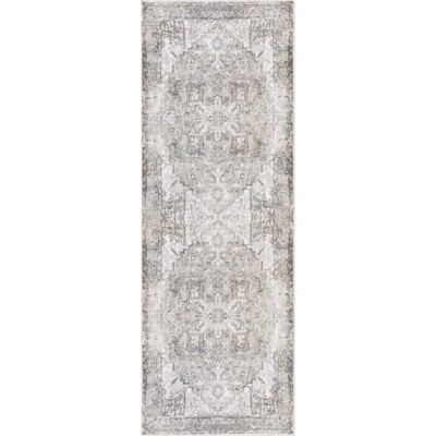 Ivory and Beige Polyester Medium Pile Washable Area Rug 7'10" x 10'2"