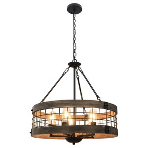 LamQee Farmhouse Dining Room Light Fixture Modern Farmhouse Chandelier Rustic Pendant Ceiling Lights with Wood Cage Shade - 1 of 4