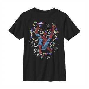 Boy's Marvel Christmas Spider-Man Jingle All the Way Lights T-Shirt - 1 of 4