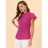 INSPIRE CHIC Women's Dots Print Ruffle Neck Short Sleeve Button Up Shirts - 2 of 4