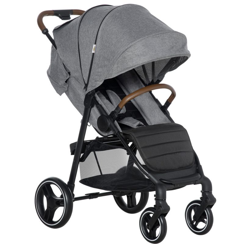 Qaba Lightweight Baby Stroller w/ One Hand Fold, Toddler Travel Stroller w/ Cup Holder, All Wheel Suspension, Adjustable Backrest Footrest, 1 of 9