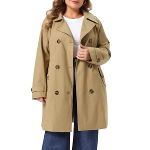 Women's Plus Size Detachable Hood Notch Lapel Double Breasted