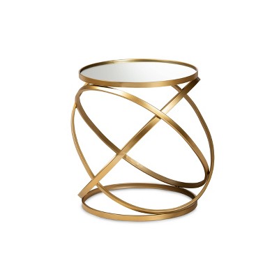 Gold Finished Metal and Mirrored Glass Round End Table