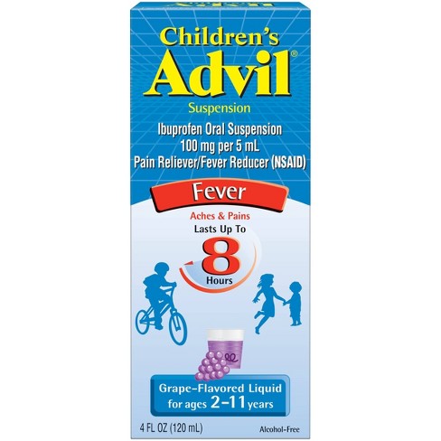 Children S Advil Liquid Fever Reducer Pain Reliever 100 Mg Ibuprofen Grape Flavor 4 Fl Oz Target