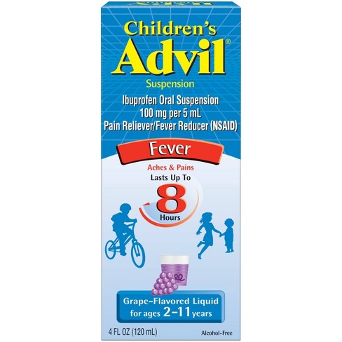 Children S Advil Liquid Fever Reducer Pain Reliever 100 Mg Ibuprofen Grape Flavor 4 Fl Oz Target