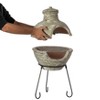 Vintiquewise Outdoor Beige Clay Chimenea BBQ Grill Fire Pit Accent Design and Metal Stand - 3 of 4