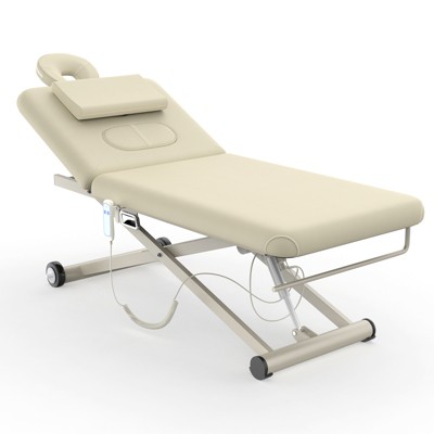 Dolonm Electric Massage Table w/Remote & 800LBS Capacity - Adjustable Height & Backrest, Wheels Included - Beige