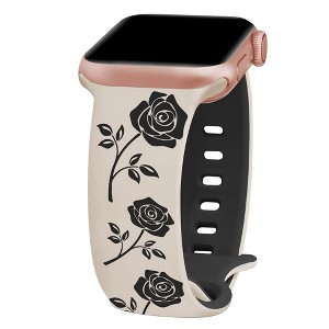HTUTWOO Rose Floral Engraved Apple Watch Band, Two-Tone Silicone Strap 38/40/41/42/44/45/49mm for iWatch Series 11 10 9 8 7 6 5 4 3 2 1 SE Ultra - 1 of 4