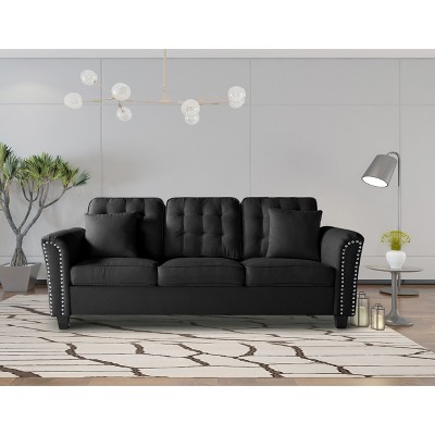 DOMETOUR 85.4 Inch Flare Arm Sofa for Living Room Bedroom Apartment, Modern Upholstered Couch with 2 Pillows