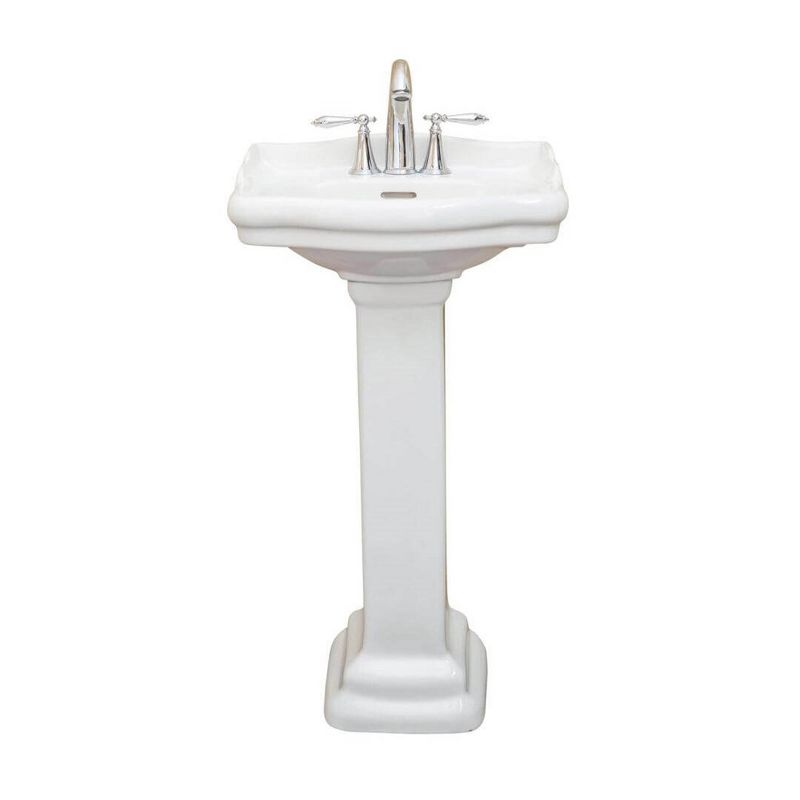 Fine Fixtures, Roosevelt White Pedestal Sink - 18 Inch Vitreous China Ceramic Material (4 Inch Faucet Spread hole), 3 of 4