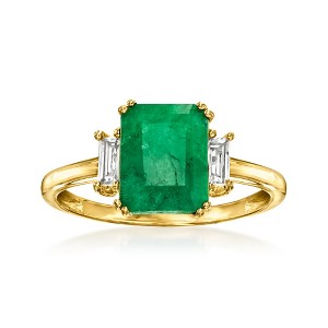 Ross-Simons 2.00 Carat Emerald and .30 ct. t.w. White Topaz Ring in 18kt Gold Over Sterling - 1 of 4