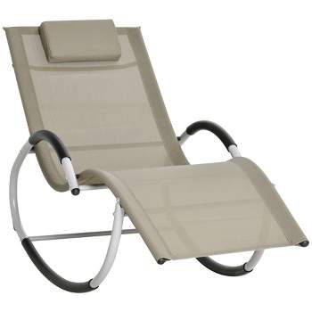 Outsunny Rocking Chair, Zero Gravity Patio Chaise Garden Sun Lounger, Outdoor Reclining Rocker Lounge Chair with Detachable Pillow for Lawn, Patio or Pool